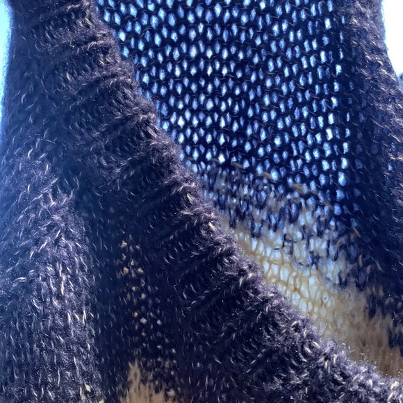 100% mohair tan blue white womens size large crew neck sweater Scandinavian knit - Picture 9 of 9